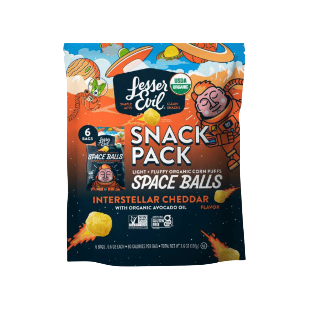 LesserEvil - Space Balls, Interstellar Cheddar, Snack Pack, 102g