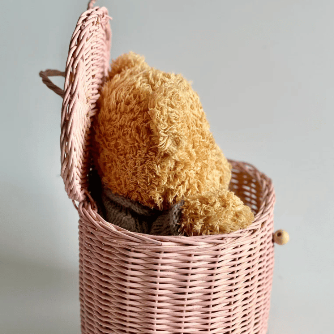 Stitches and Tweed - Pink Rattan Basket
