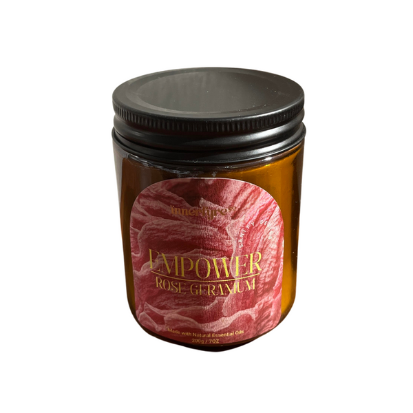 Innerfyre Co - Empower/Rose Geranium Candle, 200g - Everyday Vegan Grocer
