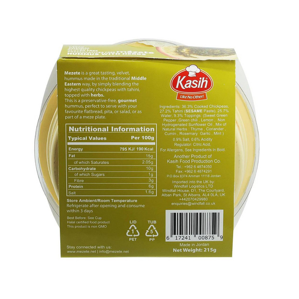 Mezete - Hummus with Herbs 215g - Everyday Vegan Grocer