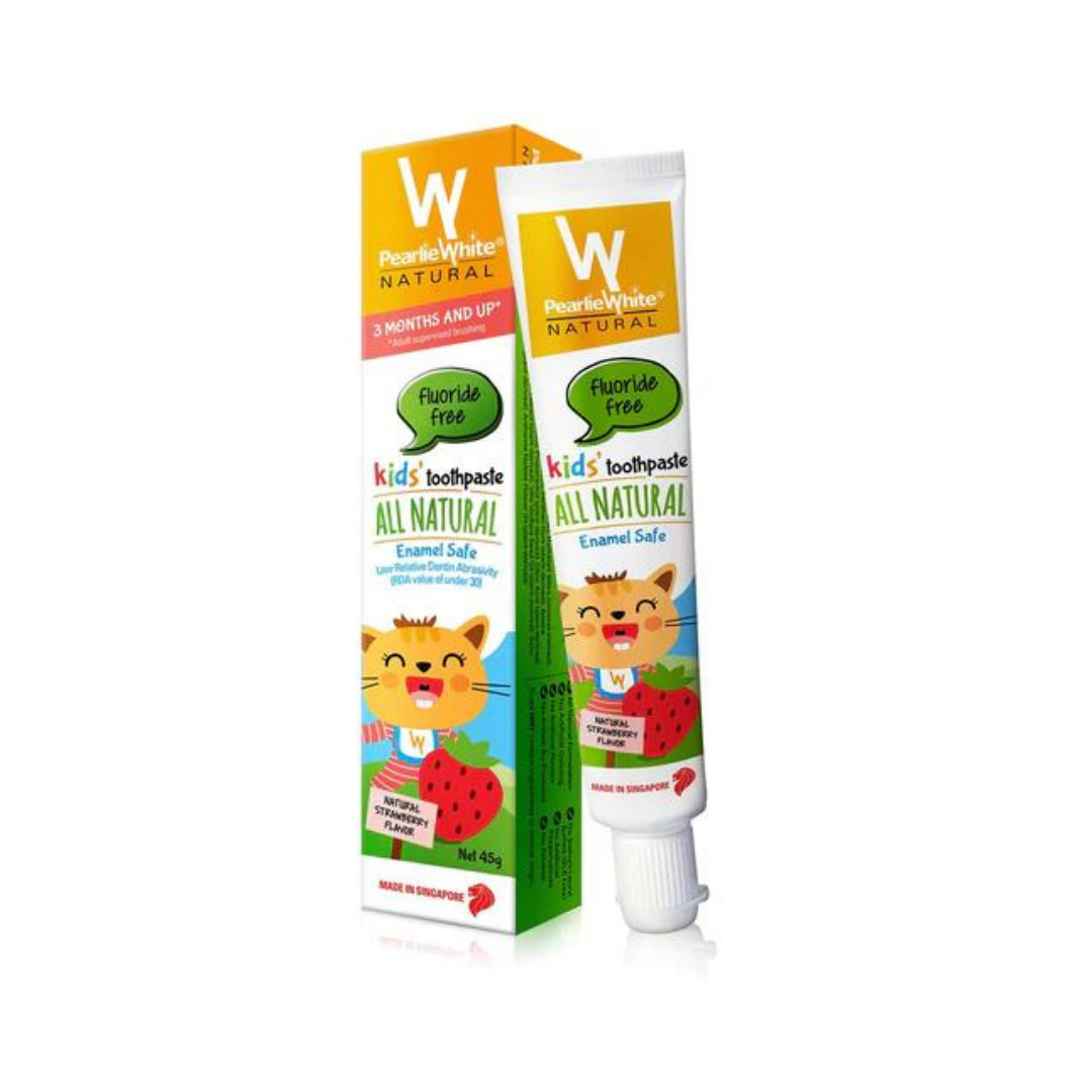 Pearlie White - All Natural Enamel Safe Kids’ Strawberry Toothpaste (Flouride Free) 45g - Everyday Vegan Grocer