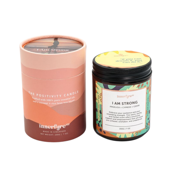 Innerfyre Co - I AM STRONG Candle: Angelica Root, Cypress, Cedar, 200g - Everyday Vegan Grocer