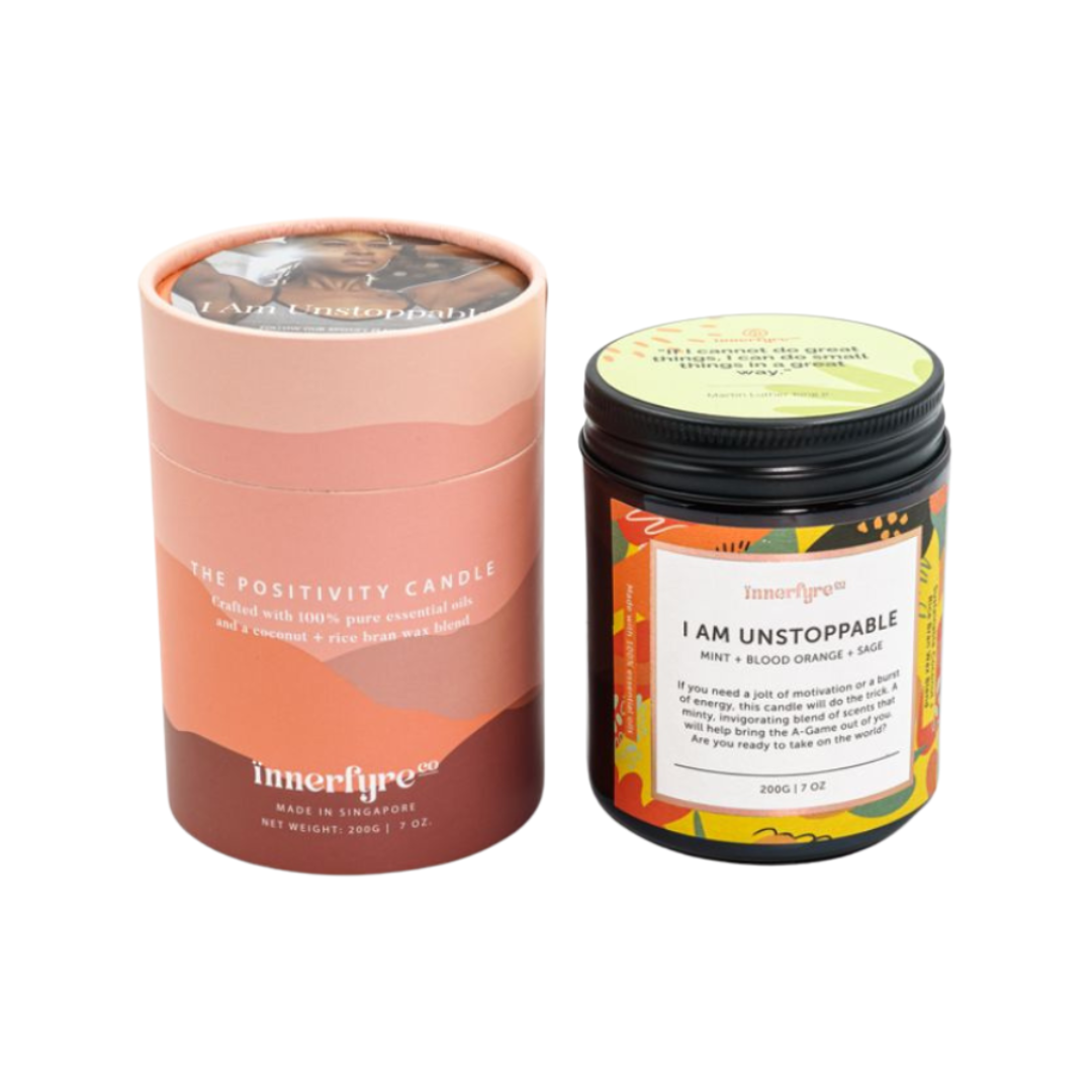 Innerfyre Co - I AM UNSTOPPABLE Candle: Peppermint, Blood Orange, Sage, 200g - Everyday Vegan Grocer