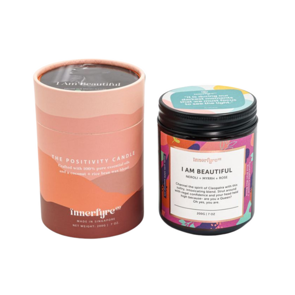 Innerfyre Co - I AM BEAUTIFUL Candle: Neroli, Myrrh, Rose, 200g - Everyday Vegan Grocer